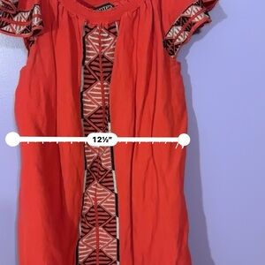 Red Orange Dress with Patterned Trim